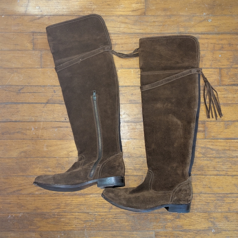 Frye Molly Tassel Brown Suede Over The Knee Boots Women’s 8.5 OTK - Picture 13 of 14